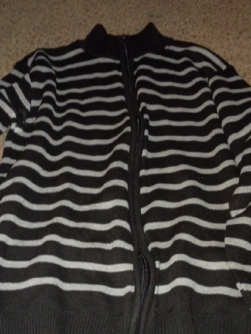 TRUE ROCK Black and White Striped Zip-Up Sweater
